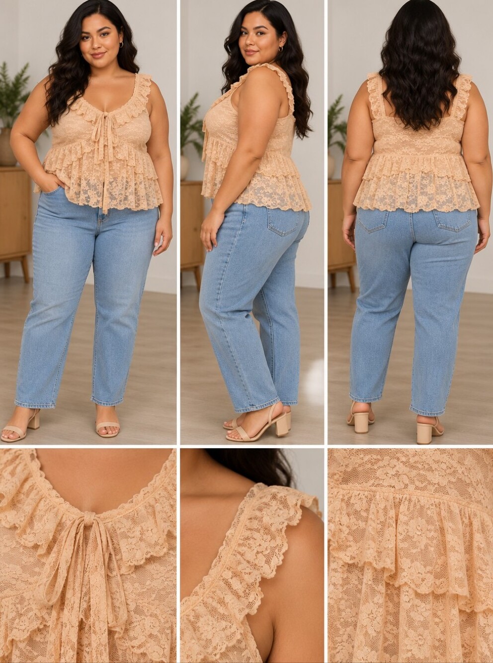 Old Navy Peach Floral Lace Ruffle Tank Top – Size XL